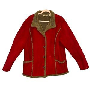 Sold - L.L. Bean Vintage Grandmacore Sherpa Suede Button Front Jacket - Size XL